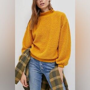 Anthropologie Porridge Brynne Sherpa Mock Neck Pullover XS Mustard Yellow